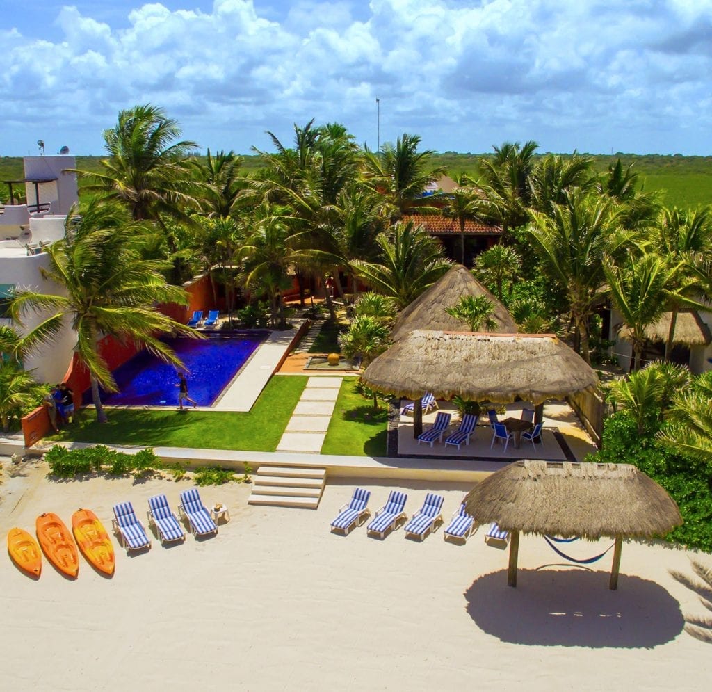 Casa Buena Suerte the whole beachfront from pool to sand — Tulum, Mexico