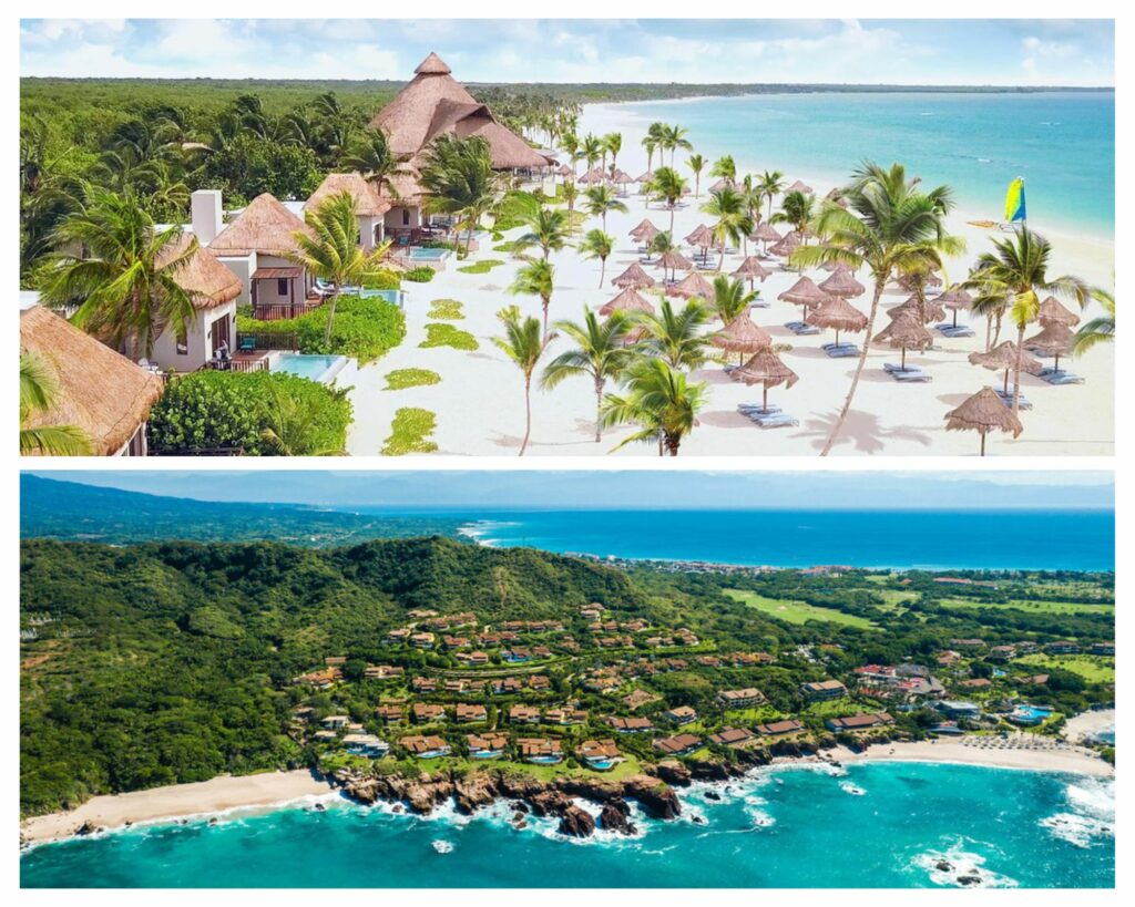 Collage of Riviera Maya beach resort and Riviera Nayarit luxury resort