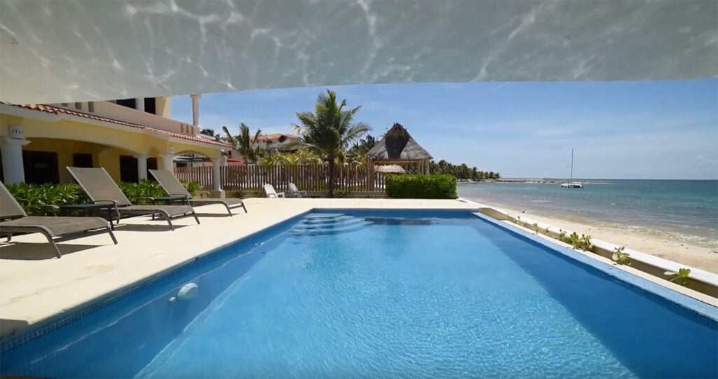 Villa Carolina the pool looking out along the shoreline — Playa del Carmen, Mexico