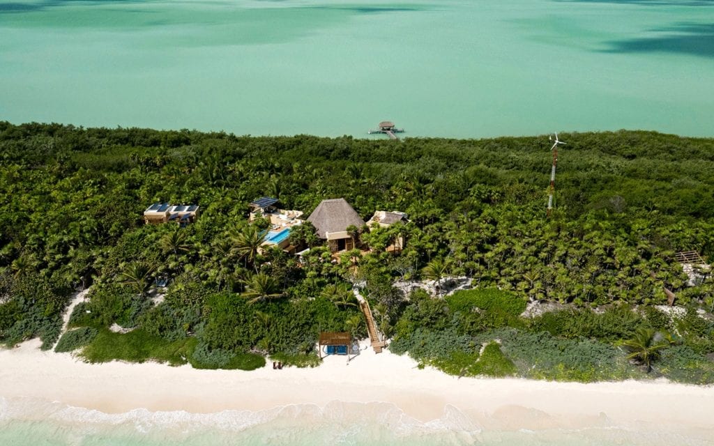 Casa Yakunah aerial view of the beachfront villa nestled in jungle — Tulum, Mexico