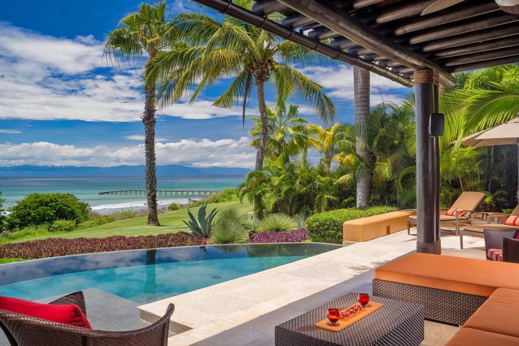 Casa Bahia pool terrace with a sectional and sea view — Punta Mita Nayarit, Mexico