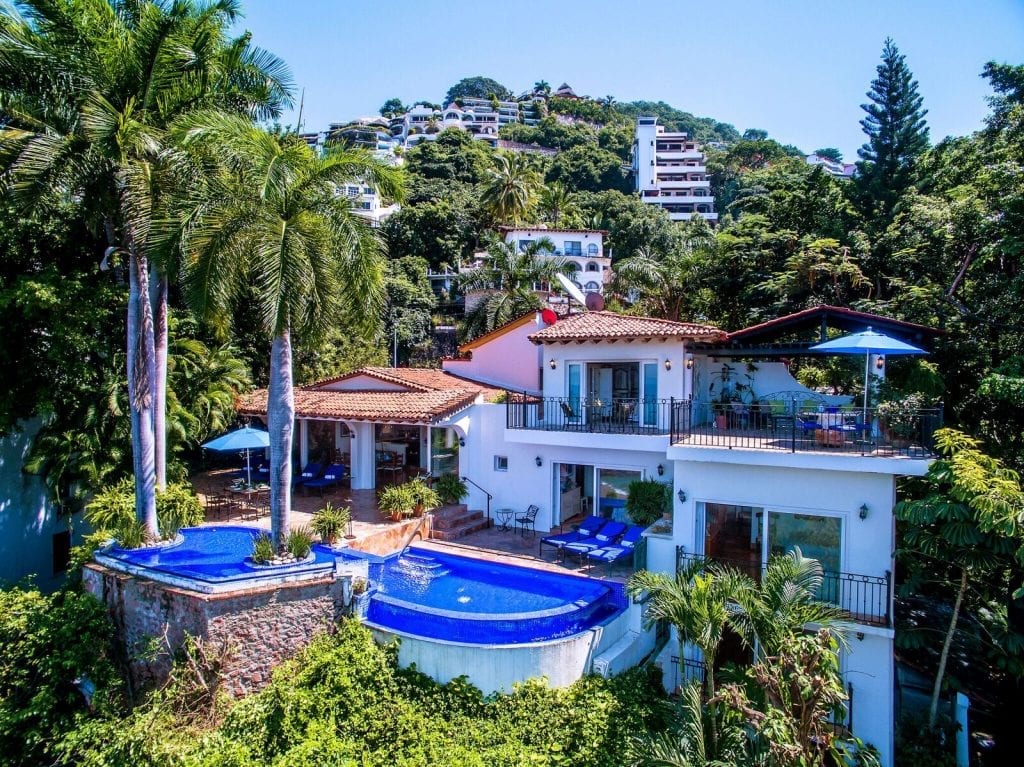 The stunning pool terrace at Villa Vista de Aves in Puerto Vallarta