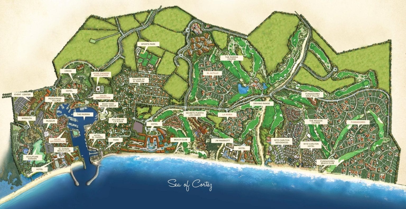 Detailed map of Puerto Los Cabos showcasing key landmarks, neighborhoods, and amenities.