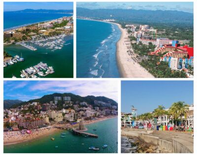 Aerial collage of Puerto Vallarta and Riviera Nayarit showcasing their stunning coastlines and vibrant cityscapes.