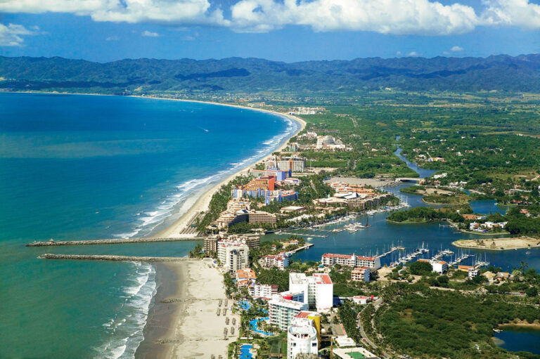 Aerial shot of Nuevo Nayarit's beach and hotel zone.