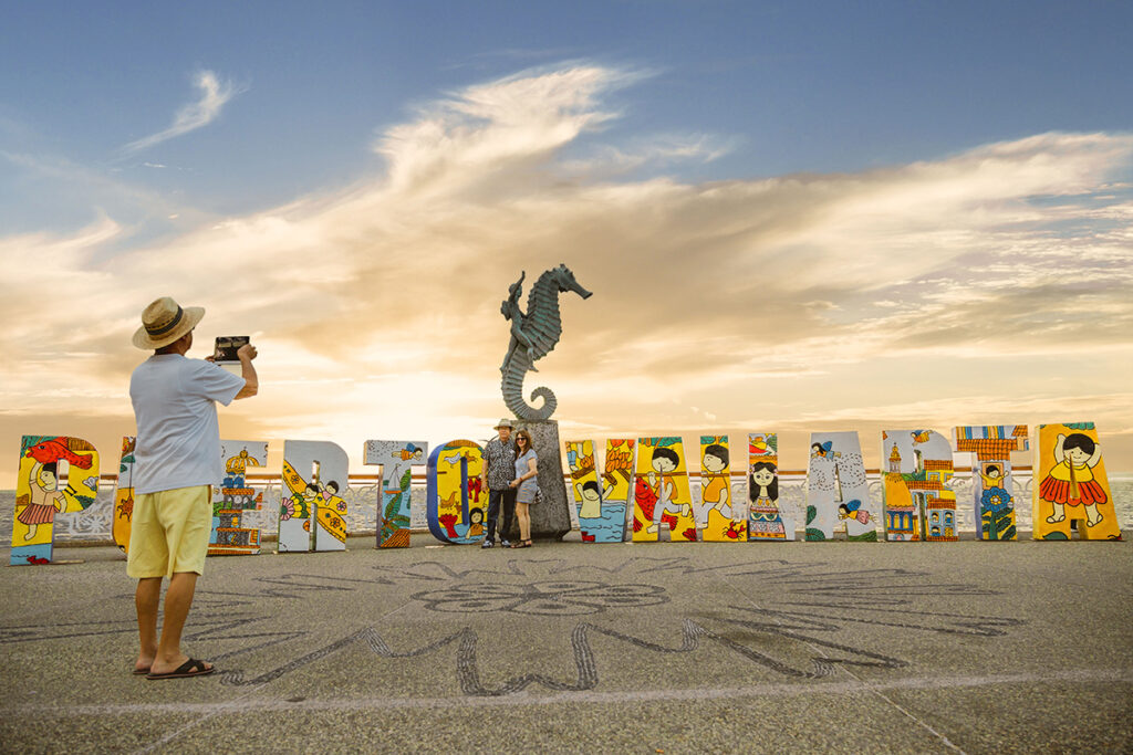 Colorful Puerto Vallarta letters landmark at Malecon