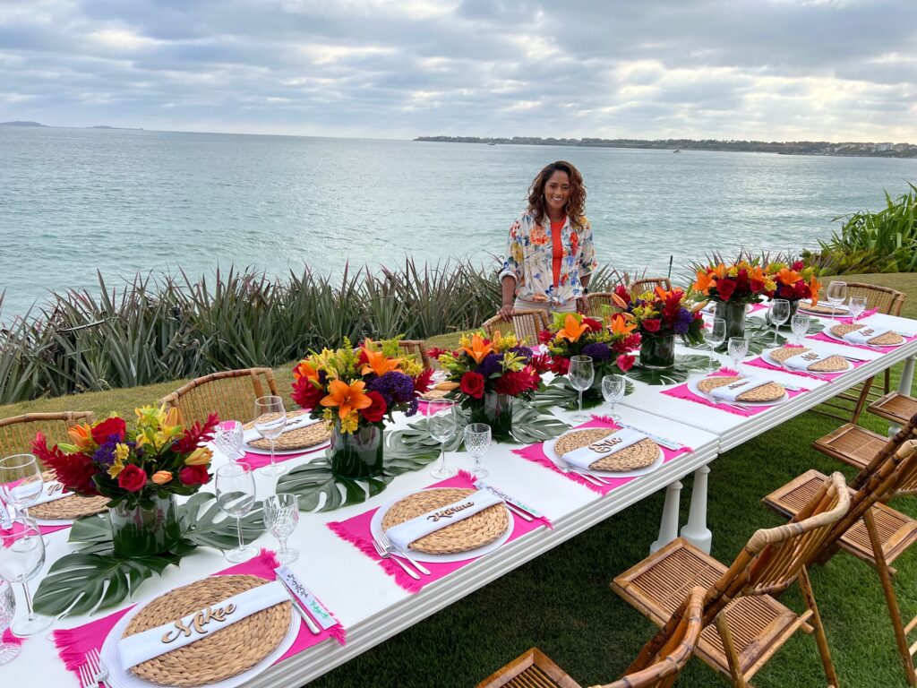 Elegant Birthday Dinner Table Set on the Beachfront Villa Lawn