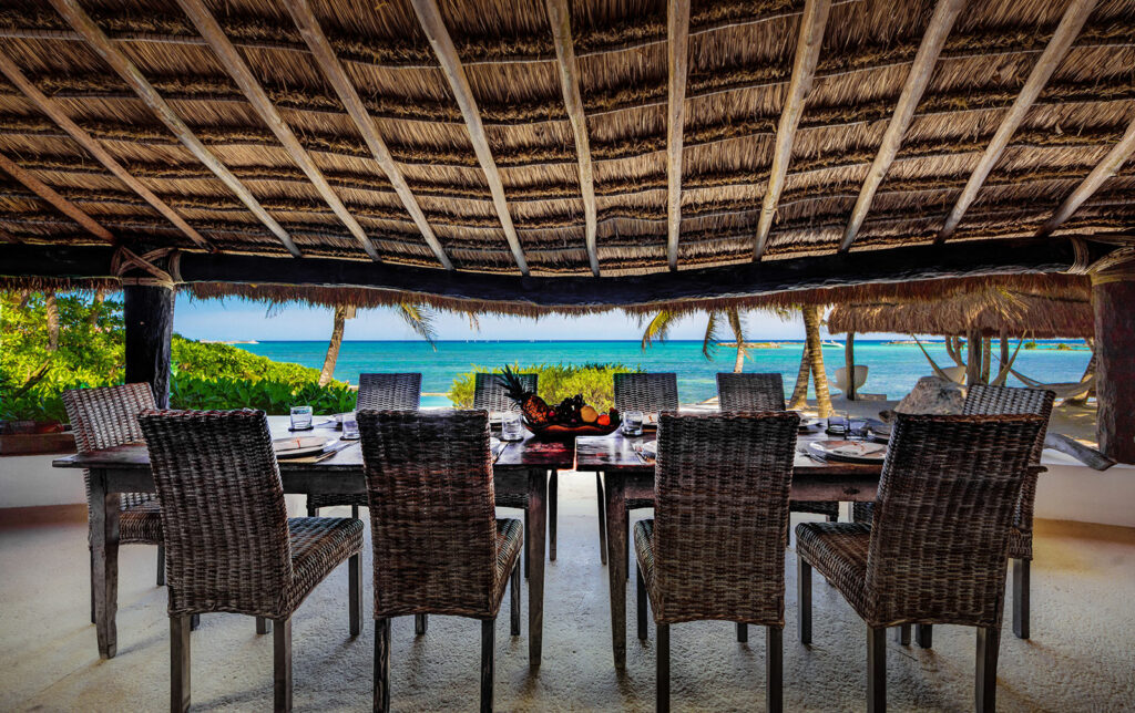 Casa del Agua in Puerto Aventuras: Beachfront Dinner Table with Caribbean Sea View
