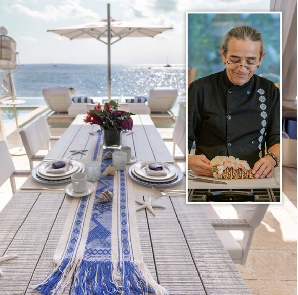 Oceanfront Dining at Villa SHA in Cancun with Chef preparing Lobster