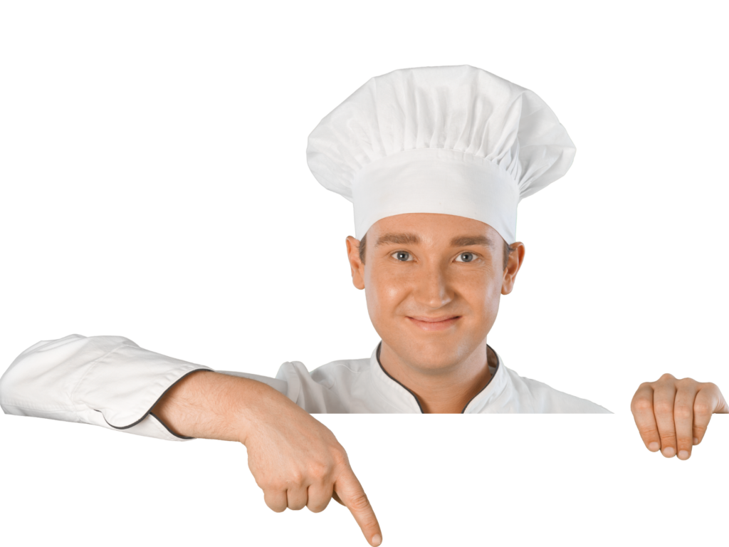 Chef pointing at reasons to hire a chef in a villa.