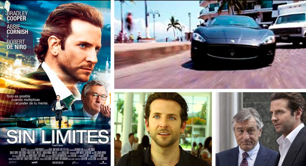 A collage of scenes from the movie Limitless with Bradley Cooper, filmed in Puerto Vallarta and Punta de Mita.