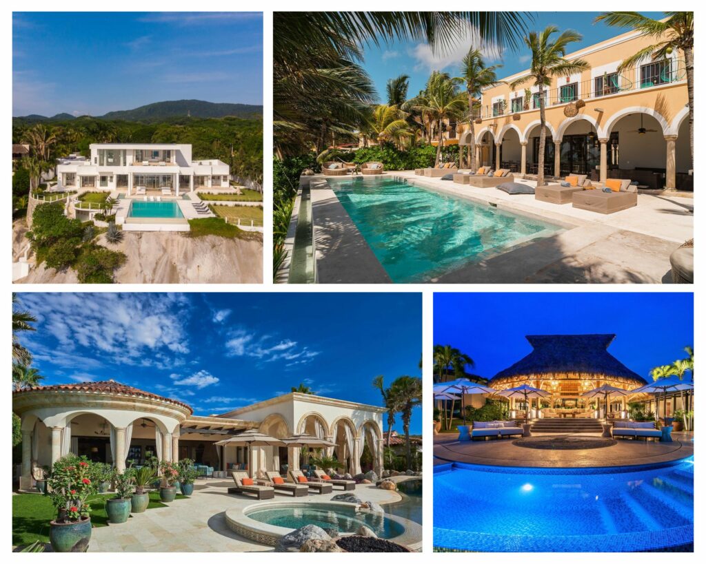 A montage of villas in Riviera Maya, Los Cabos, and Punta Mita showcasing their architectural styles.