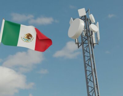 Mexican flag with a cell phone tower