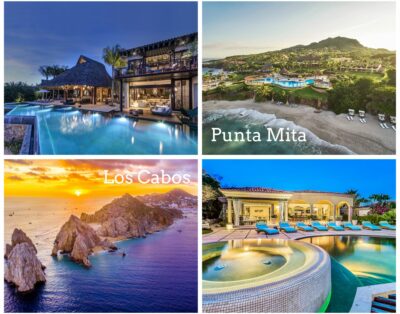 Collage of luxurious locations in Punta Mita and Cabo, showcasing the unique attractions of each destination.