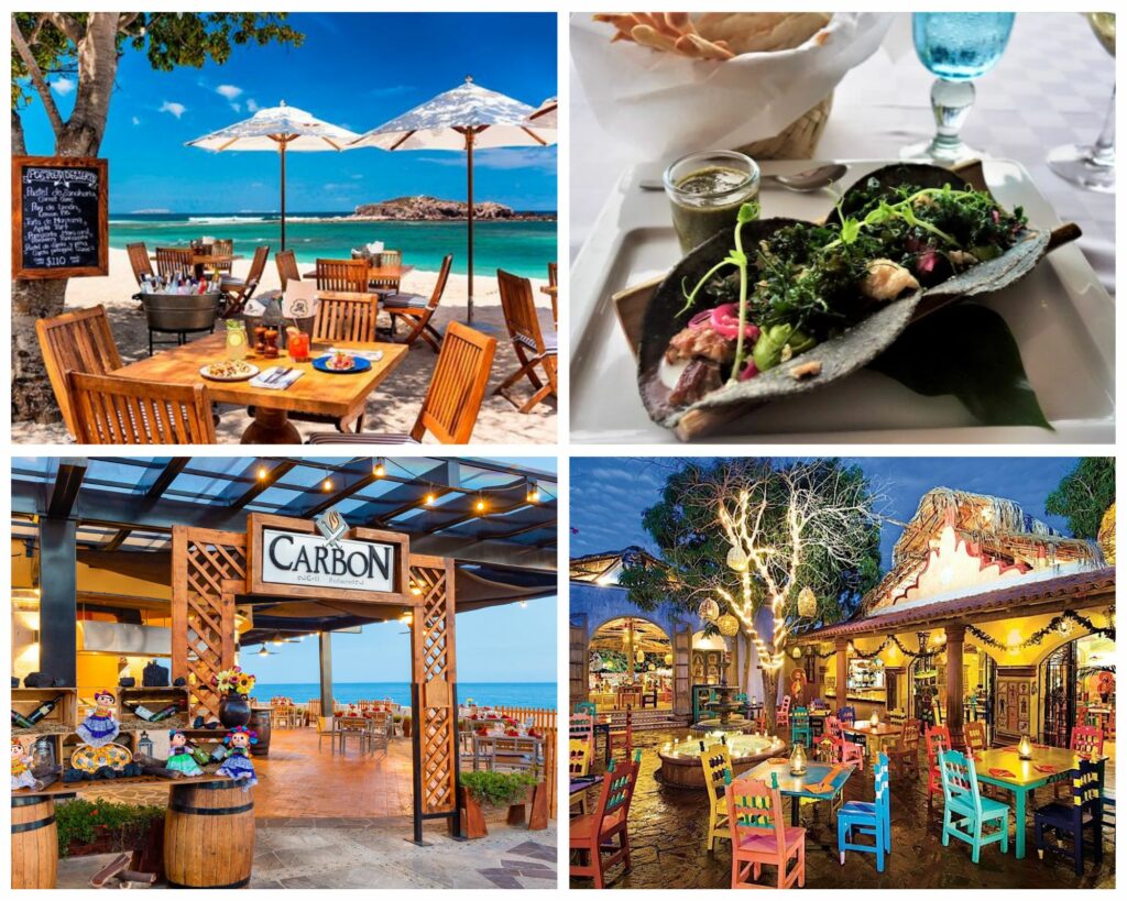 Two high-end Punta Mita restaurants presented above two luxurious Cabo dining establishments.