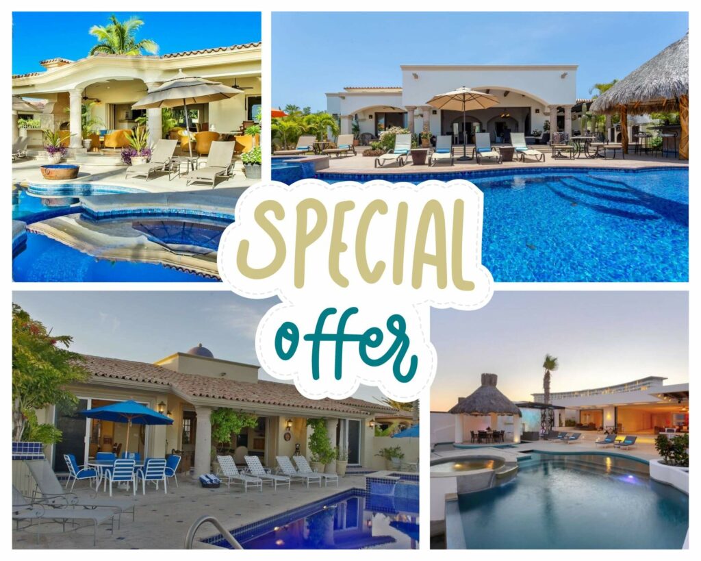 Collage of four additional luxury villa rentals in Los Cabos with summer discounts