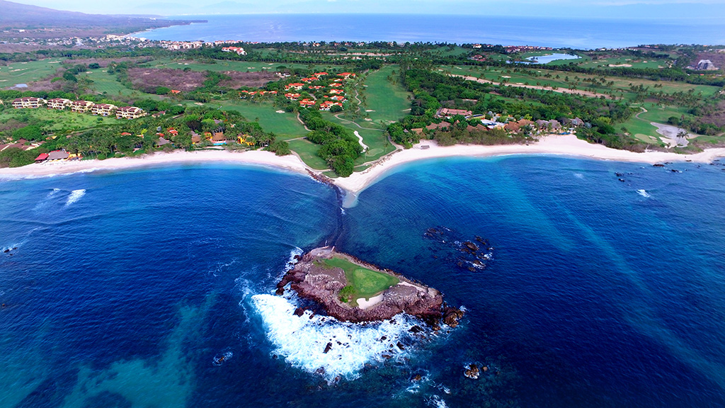 Aerial view of the Tail of the Whale with Bahia Golf Course in the backdrop, Punta Mita, Mexico