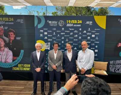 Promotional image for Los Cabos Tennis Open 2024 featuring the confirmed Top 10 ATP players: Holger Rune, Stefanos Tsitsipas, Casper Ruud, and Alexander Zverev.