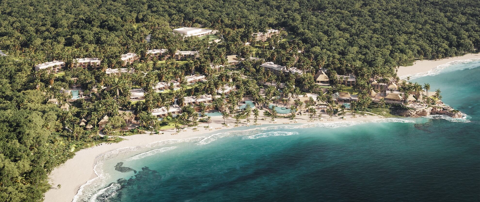 Aerial view animation of Omni Pontoque Resort, highlighting its luxury facilities and proximity to the Pacific Ocean.