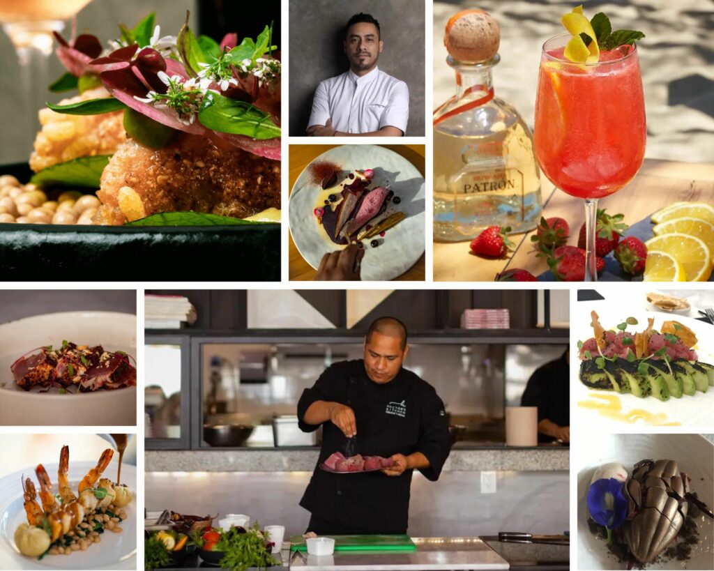 Collage of Punta Mita gourmet dishes, two chefs in action, and signature drinks, highlighting new restaurant additions.