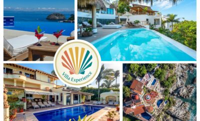 Collage of Luxury Retreats in Puerto Vallarta featuring Casa Peregrina, Villa Magnifico, Casa Buena Vida, and Las Villas PV.