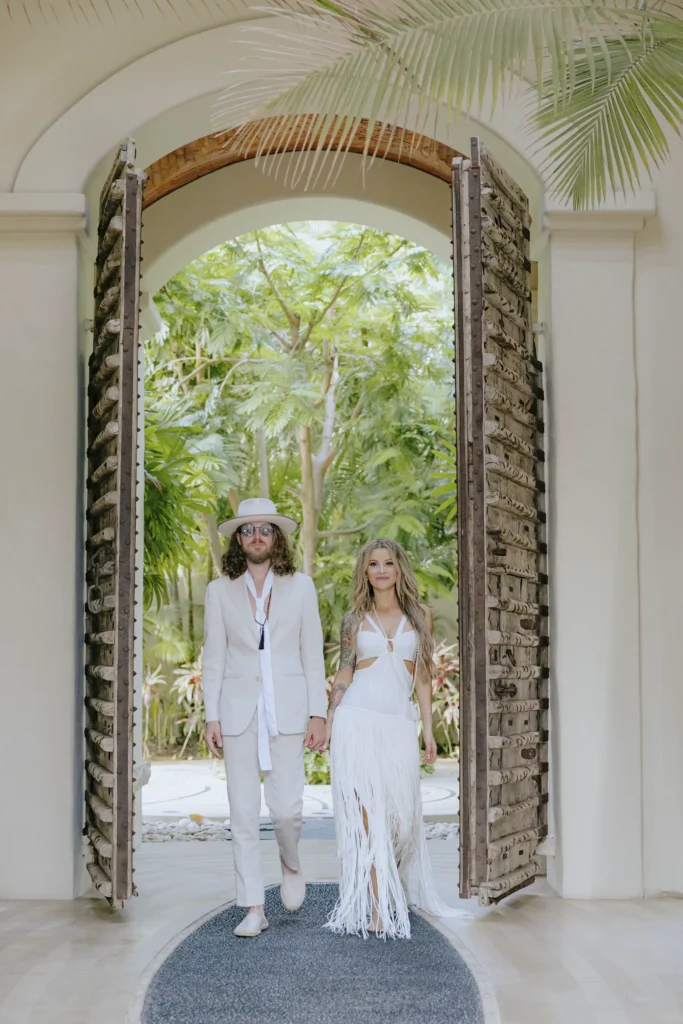 Beautiful beachfront villa setup for a wedding ceremony in Mexico, showcasing the stunning ocean view and elegant decorations.