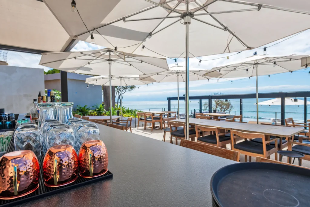 An open-sided restaurant terrace looking down the coast at Punta de Mita