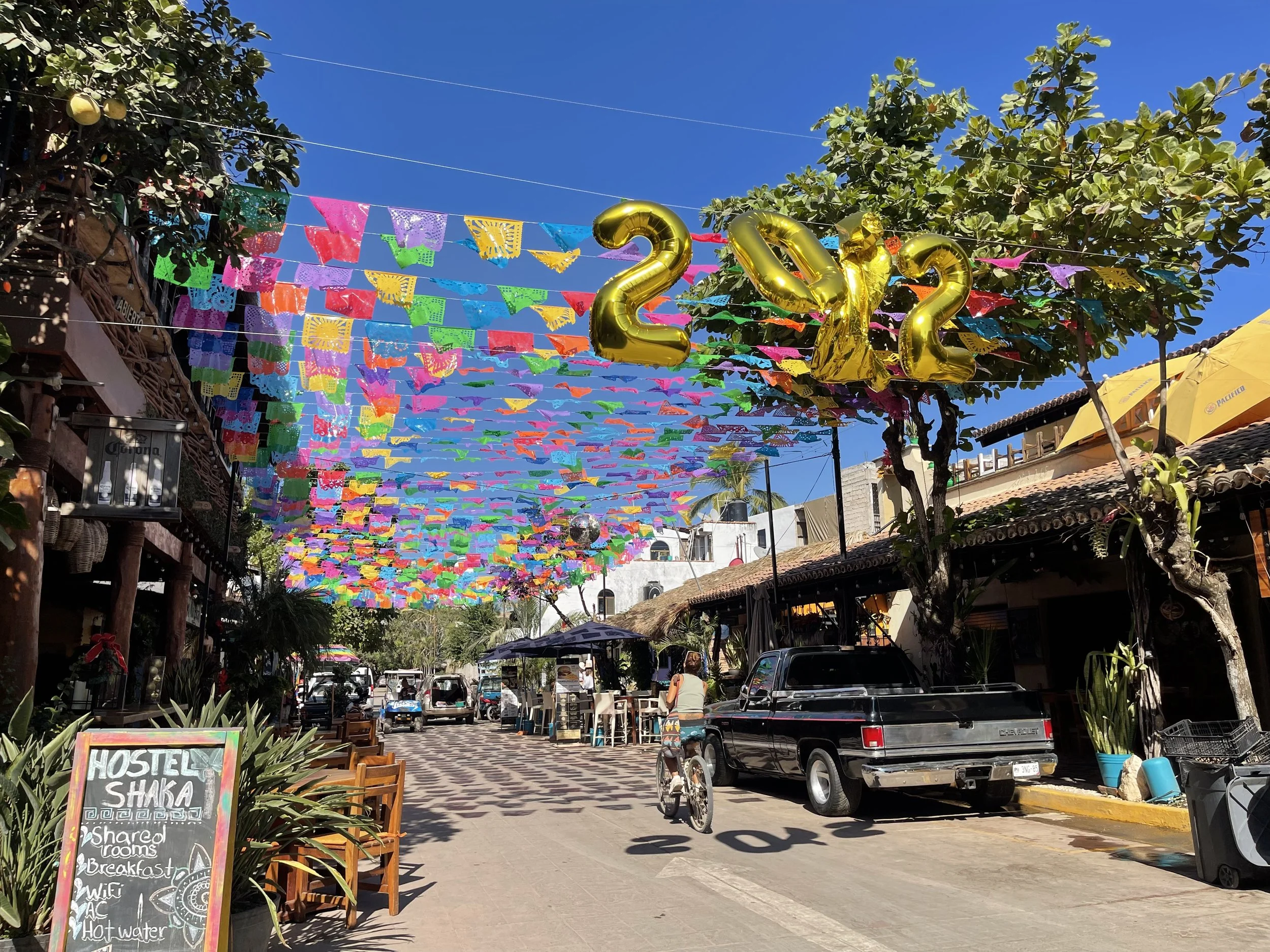 San Pancho village street with art galleries and restaurants near Punta Mita
