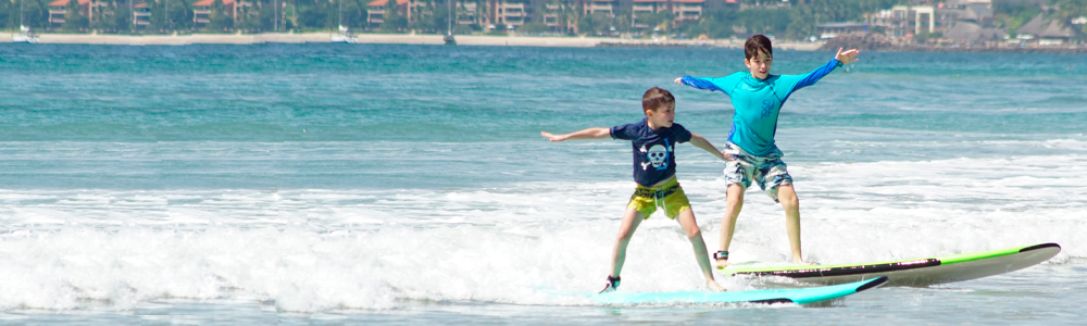 Kids and family surf lessons along Banderas Bay coast Punta Mita and Puerto Vallarta