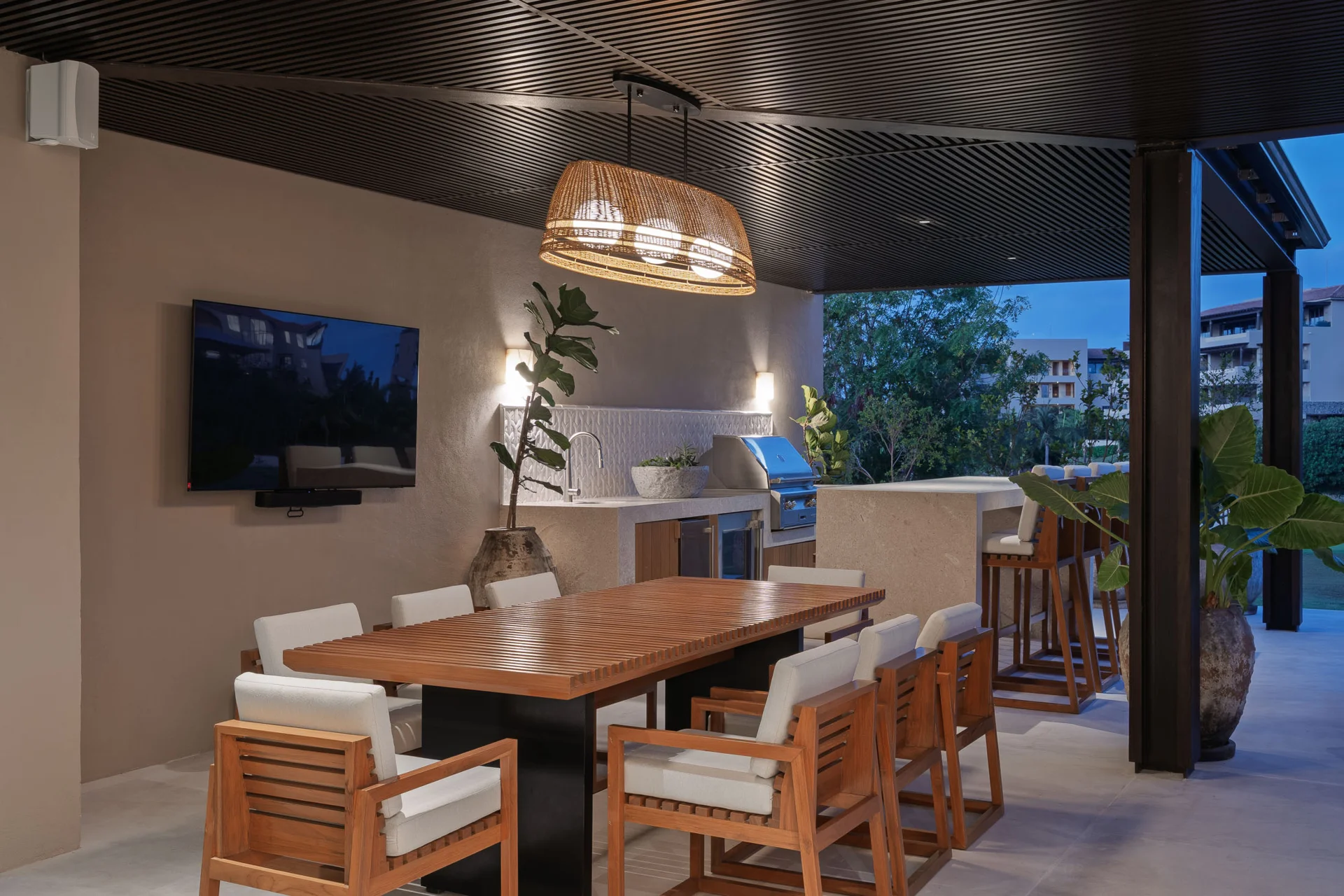 Villa Buena Vida terrace lounge looking over the pool and fairways — Porta Fortuna, Punta Mita