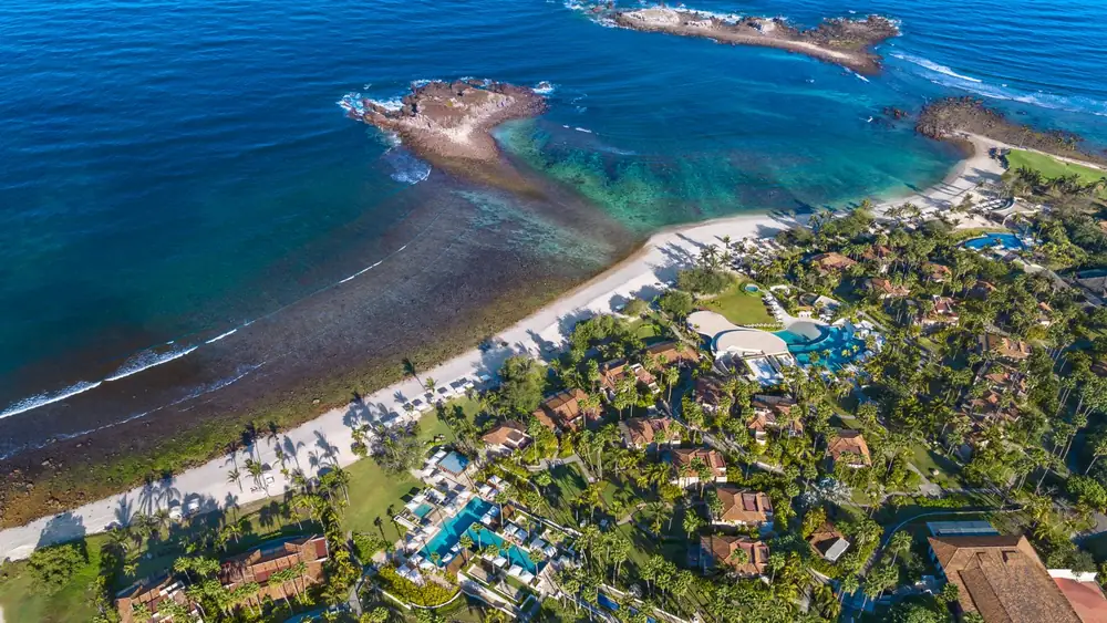 Aerial view of The St. Regis Punta Mita with the adults-only pool and Sakana on the beach
