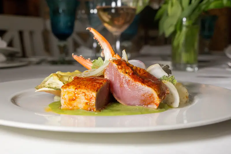 Seared tuna plated at Tuna Blanca, Punta de Mita